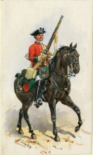 4th Queen's Own Hussars when The 4th Dragoons 1742 - Simkin, Richard, (artist)
