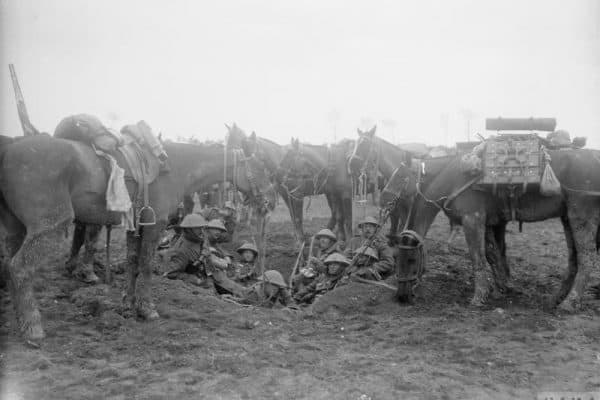 Cavalry resting on the Arras-Cambrai road, April 1917.© IWM (Q 2032)