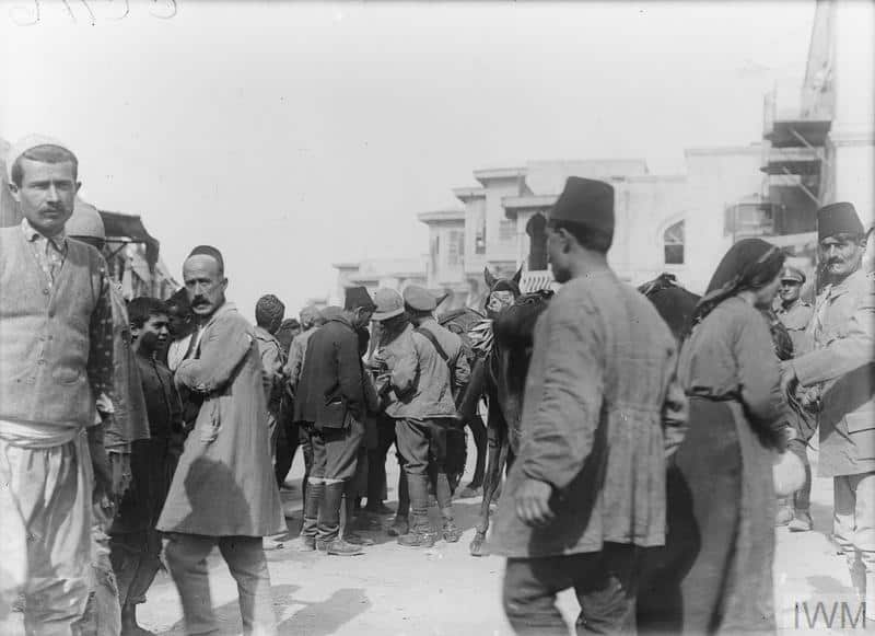 A street scene including men of the 5th Cavalry Division, in Aleppo, October 1918. © IWM (Q 12453)