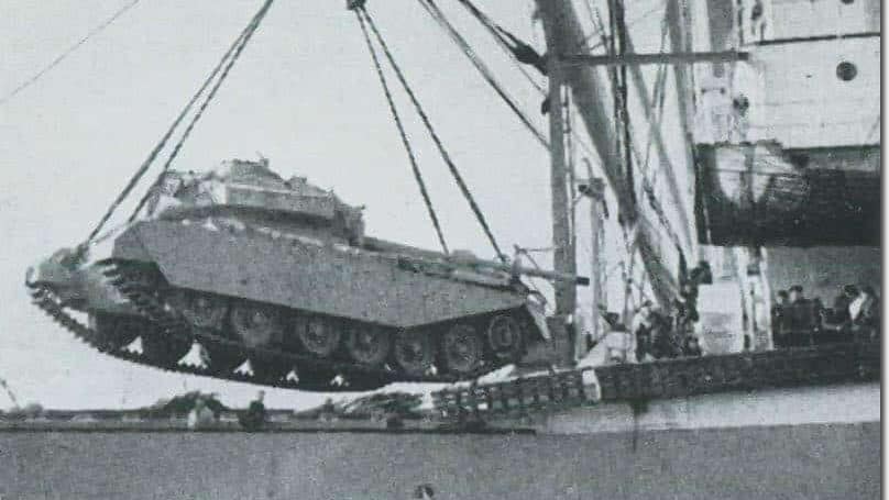 Centurion tank loaded onto the ship at Southampton
