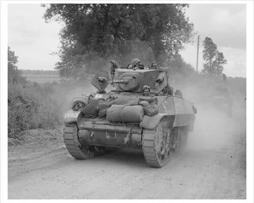 Stuart Mk V tanks of 8th King's Royal Irish Hussars, 7th Armoured Division, 15 June 1944.© IWM (B 5608)